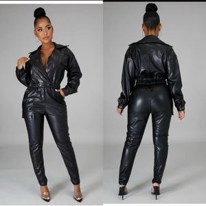 Black leather jumpsuit